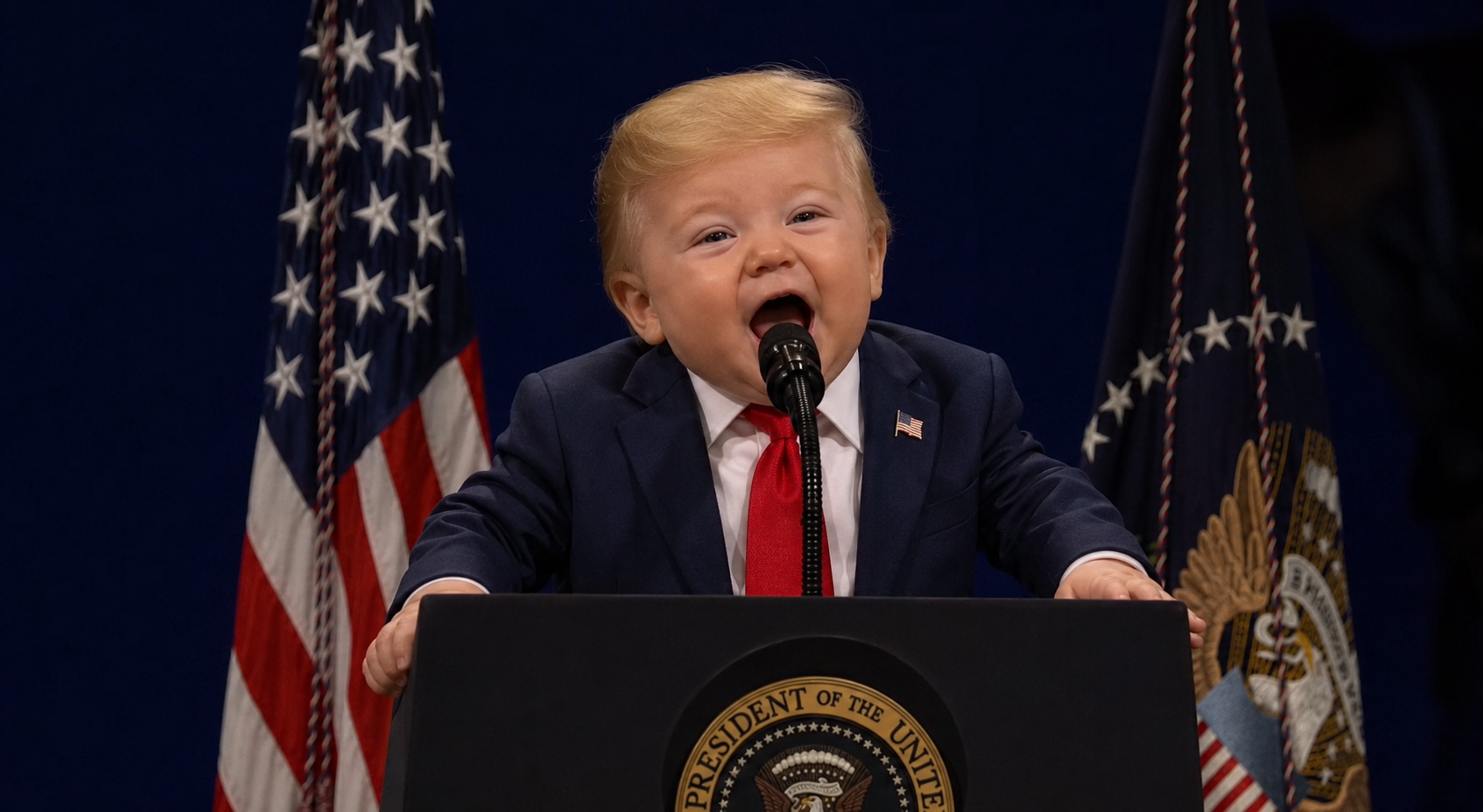 Baby President Trump at the Washington finale podium