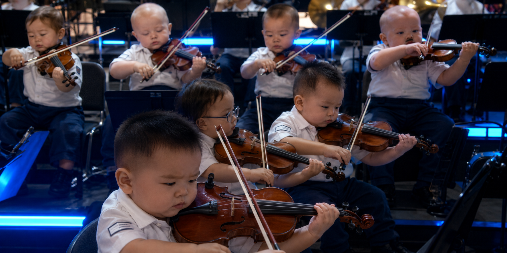Baby violin section playing during the finale performance
