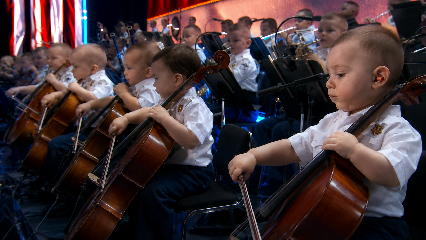 Baby cello section performing during the finale